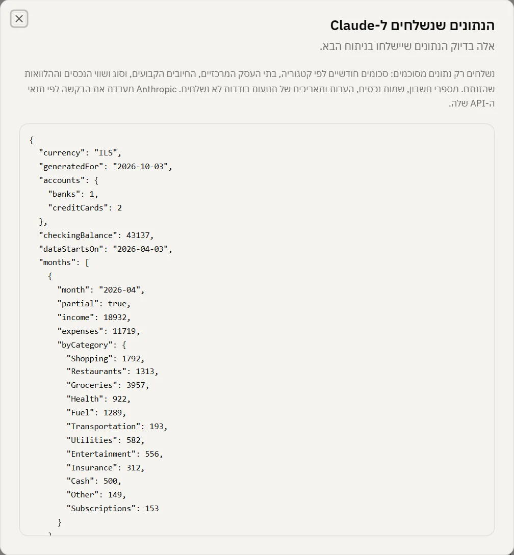 Exactly what is sent to Claude: aggregated monthly totals only